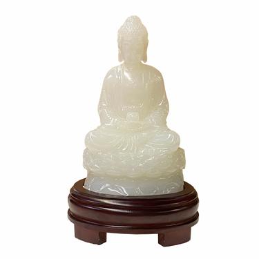 Chinese Off White Stone Sitting Buddha Gautama Amitabha Shakyamuni Statue ws1789E 