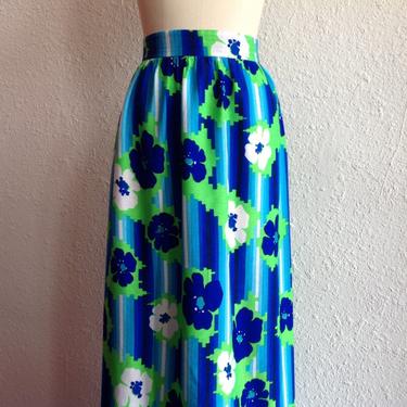 SALE 1960s Blue floral maxi skirt 