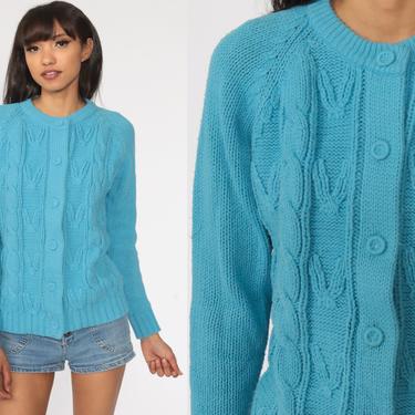 Vintage Turquoise Knit Double Breasted Button Cardigan Blue Sweater Cardigan Turquoise Blue Knit Sweater Cardigan for Baby