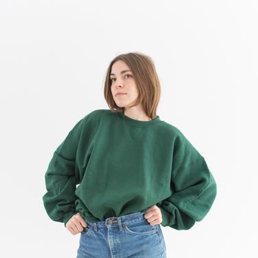 Vintage 90s Forest Green Sweatshirt | Heavyweight Blank Cozy Fleece V stitch Sweat | Made in USA | L XL | 