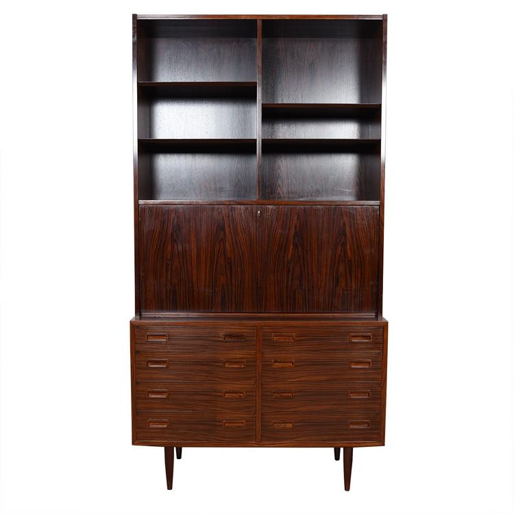 Danish Rosewood 2-Piece Secretary / 8 Drawer Storage Cabinet