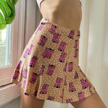 70s Owl Print Mini Skirt