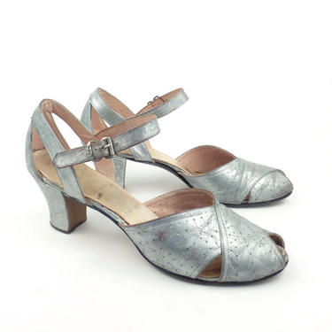 1930s Silver Heels Vintage Silver Leather Heeled Women's 