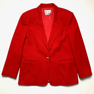 Vintage Women's 100% Wool Flannel Jacket ~ Size 8 (S to M) ~ Blazer / Sport Coat ~ Solid Red ~ 