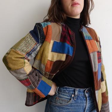 Vintage Crazy Quilt Patchwork Jacket/American Folk Art/ Size Medium 