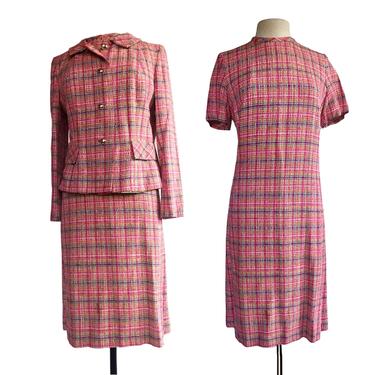 Vintage 60s rainbow plaid dress suit| Hurwitch Bros Boston 