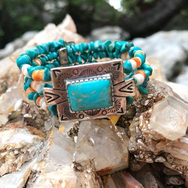 Sterling Turquoise Relios Southwestern Wire Cuff Bead Cabachon Bracelet 