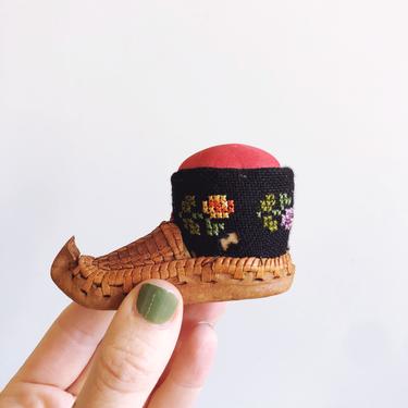 Vintage Yugoslavian Embroidered Leather Shoe 