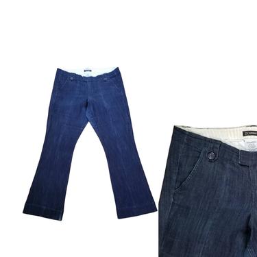 Vintage 1990s Wide Leg Jeans, 14 / Women's Z Cavaricci Jeans / Dark Wash Blue Denim Jeans / 1990s Flared Low Rise Boot Cut Jeans 