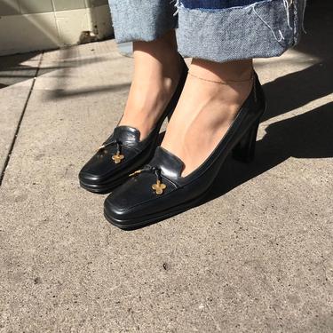 70's GIVENCHY Paris Hot! Black Leather Slip On Loafer Pumps 1970's Dress Shoes Womens 8 8N 