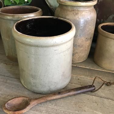 Gray Stoneware Jar, Crock Pot, Utensils, Artist, Flower Planter, Rustic Farmhouse Kitchen Garden Decor 