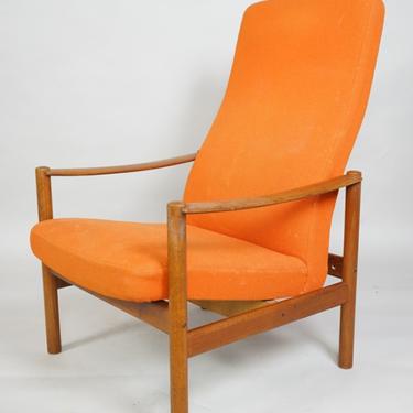 Danish Teak High Back Orange Lounge Chair