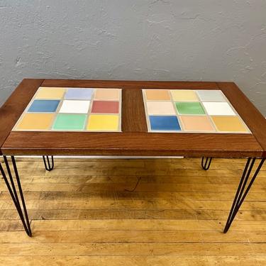 Custom Coffee Table w\/Vintage Tile and Hairpin Legs