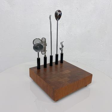 Modernist Handcrafted Teak Cocktail BAR TOOL Set 1960s Hong Kong by Atapco 