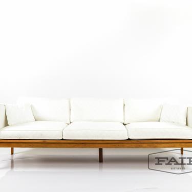 Solid Walnut Frame Sofa with White Cushions