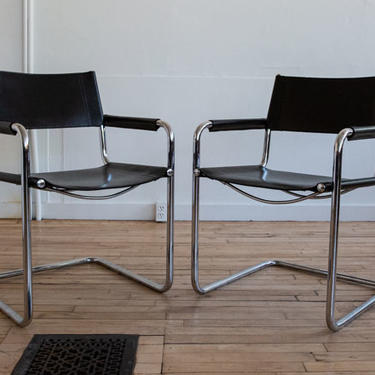 Set of Six Matteo Grassi Chairs in Chrome & Black Leather