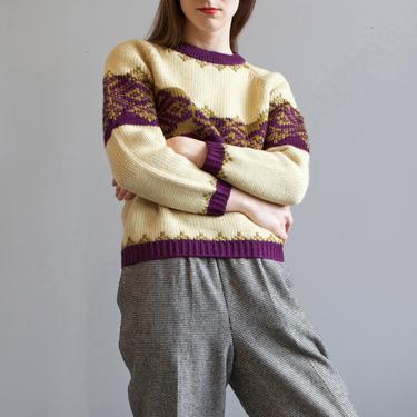 Rare 50s 60s butter cream wool knit ski sweater / size S 