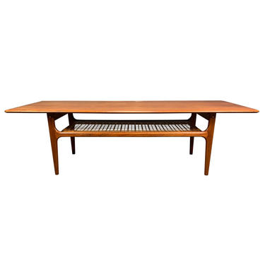 Vintage Danish Mid Century Modern Large Teak and Cane Coffee Table by Trioh 