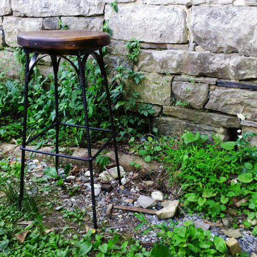 FREE SHIPPING! Reclaimed Wood Industrial Style French Bistro Stool 