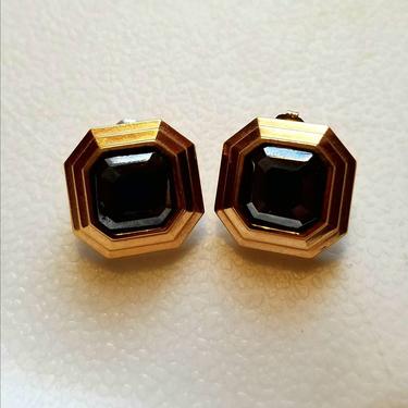 Lanvin gold hematite stud earrings, vintage earrings wedding gift 