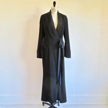 Vintage 1990's Ann Demeulemeester Black Wool Maxi Long Coat Shawl Collar Side Tie Goth Japanese Style Belgium Designer Size 38 6 8 US 
