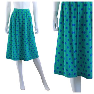 1980s Teal & Cobalt Blue Polka Dot Skirt - 1980s Teal Skirt - 1980s Polka Dot Skirt - 1980s Blue Polka Dot Skirt  | Size Extra Large 