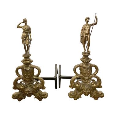 19th Century Pair of Bronze Figural Andirons