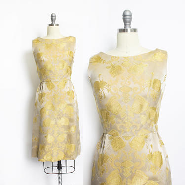 1960s Dress Gold Brocade Sleeveless M 
