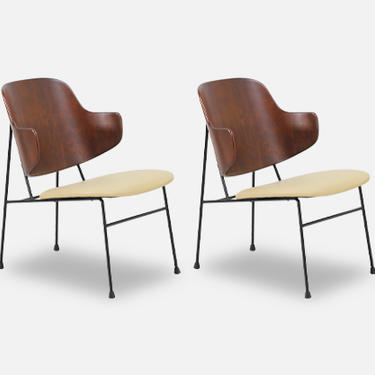 Ib Kofod-Larsen &quot;Penguin&quot; Iron & Leather Lounge Chairs for Selig