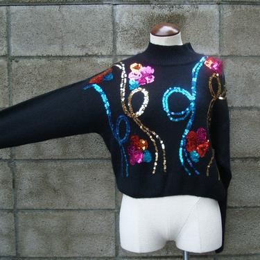 Vintage 1980s Cropped Sequin Sweater 
