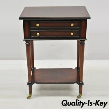 The Bombay Co. One Drawer Cherry Side Table with Brass Wheels and Shelf