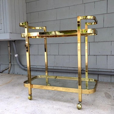 Local Pickup Preferred. Pair of Milo Baughman Brass Double Handled Bar Cart by OffMain