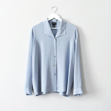 vintage powder blue silk button up shirt, size XL 