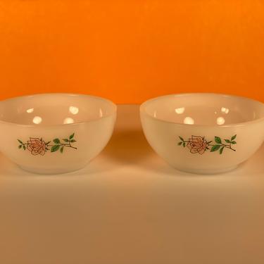 Pair - Fire King Pink Rose Cereal Bowls 