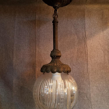Vintage Bronze Pendant Light with Cut Glass Shade