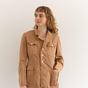 Vintage Almond Brown Overdye Safari Chore Jacket | Corozo Unisex Cotton French Workwear Style Utility Work Coat Blazer | S | 
