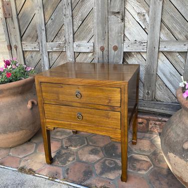 Minimal & Modern Hint of Chinoiserie Walnut 2-Drawer Nightstand or End Table, Hollywood Regency  / Mid Century Style 