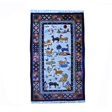 Tibetan Style Handmade Deer Motif Graphic Wool Rug Carpet Runner ws794E 