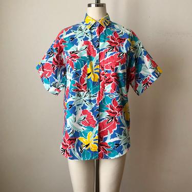 Tropical Floral Print Shirt - 1980s 