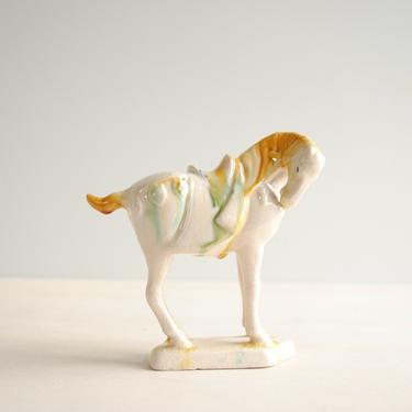 Vintage Ceramic Horse Figurine, White 5&amp;quot; Ceramic Horse, Tang Dynasty Style Horse Statue 