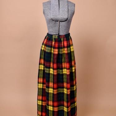 Long Plaid Wool Blanket Skirt, XXS/XS