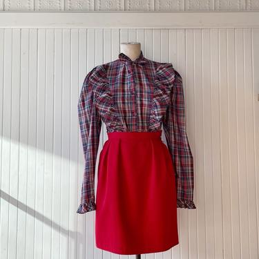 Vintage Yves Saint Laurent Rive Gauche Red Wool Skirt XS/S