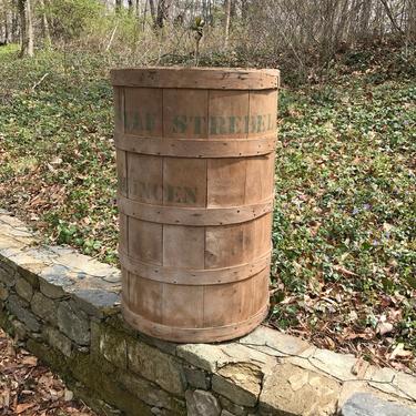 Textile Barrel Vintage Industrial Wooden German Munich 1950s Mid-Century Factory Warehouse Trash Can Canister Basket 