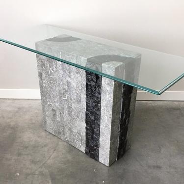 vintage tessellated stone + glass console table.