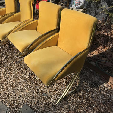 4 Vintage 1970s Pierre Cardin Dining Chairs Yellow on Gold Milo Baughman Mid-Century Abba Studio 54 