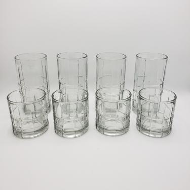 Vintage Tartan Anchor Hocking Glasses Set of 8 Clear Crystal Tumblers, Highball, Lowball, Old Fashioned, Rocks Glassware Drinkware 