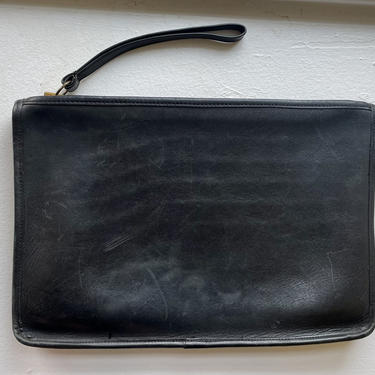 Vintage COACH Black Slim Clutch Large Portfolio Pouch Bag, 9555, Made in New York City, USA 