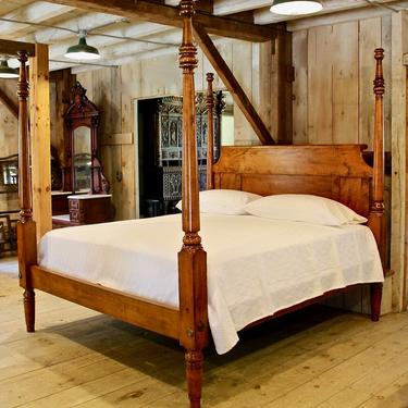 Empire Tall Post Bed in Tiger Maple, Original Posts Circa 1830, Resized to King