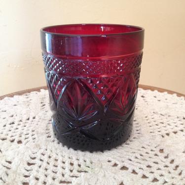 Pretty  Ruby Red- Cranberry Cut Glass  &amp;quot;Pineapple &amp;quot; pattern drinking glass 3 1/2&amp;quot; tall 