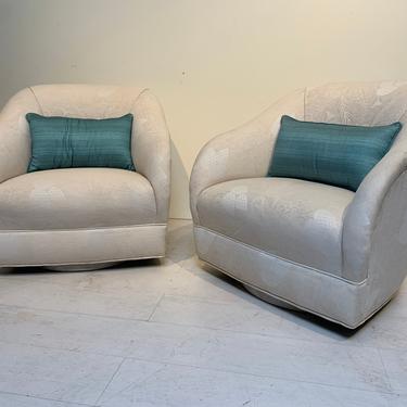 Pair of Vintage Upholstery Swivel Chairs the style of Milo Baughman and Karl Springer 